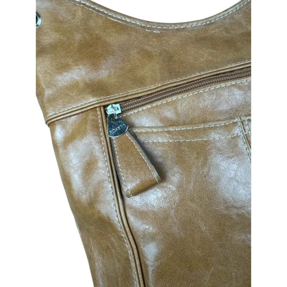 Rosetti Tip Top Brown Sugar Vegan Leather Hobo Shoulder Bag Purse Pockets Boho